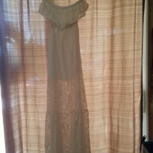 Strapless white lace dress